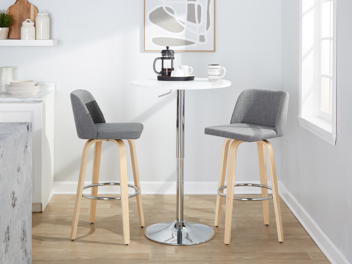Wymering XVII Gray Swivel Barstool, Set of 2 - Thumbnail - Image 2