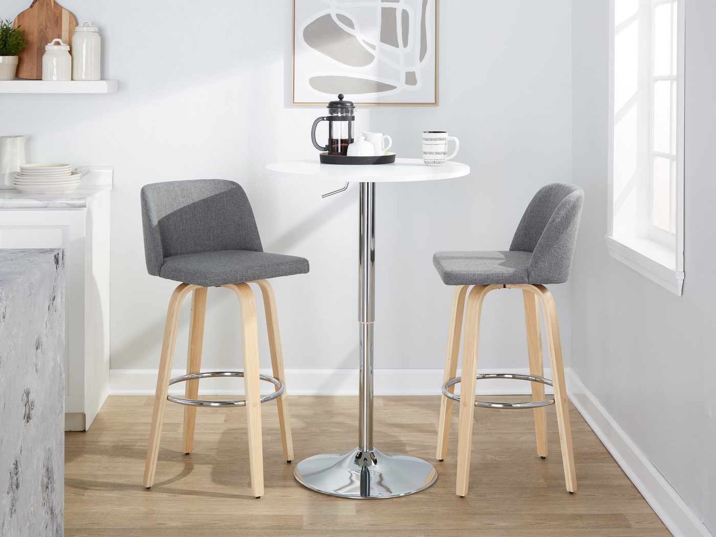 Wymering XVII Gray Swivel Barstool, Set of 2 - Thumbnail - Image 3