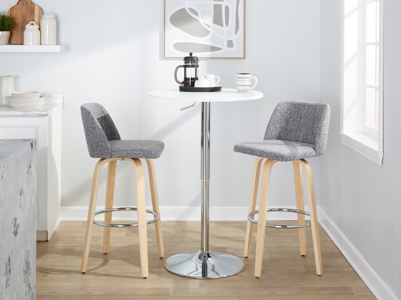 Wymering XVII Gray Swivel Barstool, Set of 2 - Thumbnail - Image 2
