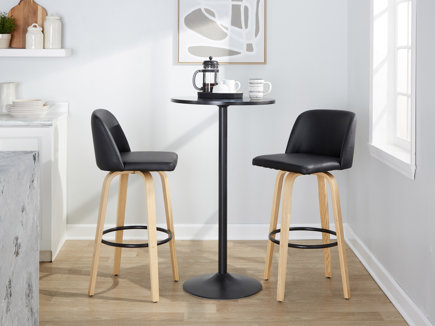 Wymering XVIII Black Swivel Barstool, Set of 2 - Thumbnail - Image 2