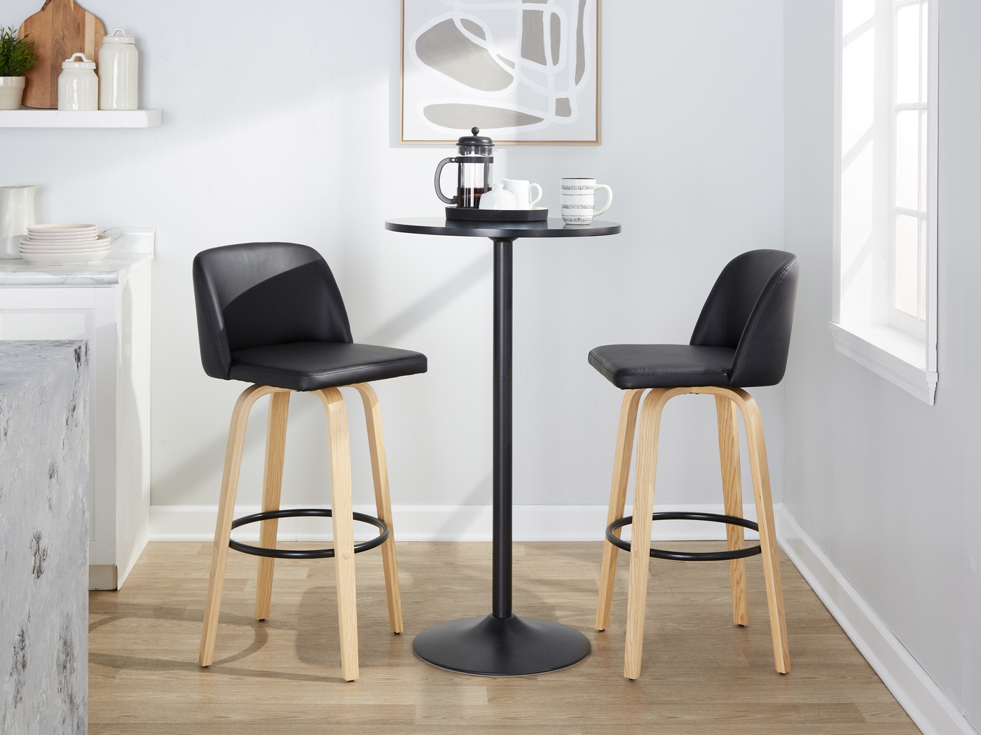 Wymering XVIII Black Swivel Barstool, Set of 2 - Thumbnail - Image 3