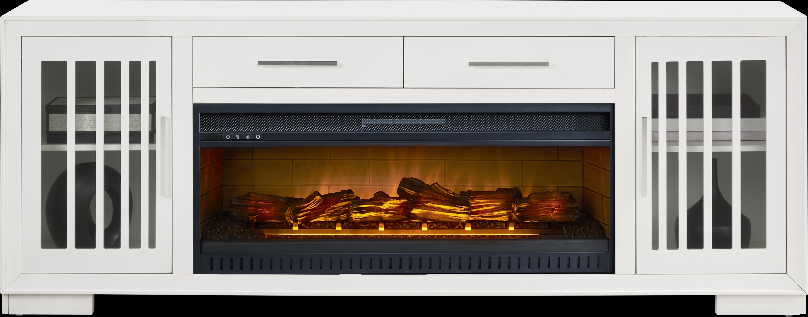 Wyndell Way White 81 in. Console with Electric Log Fireplace - Thumbnail - Image 2