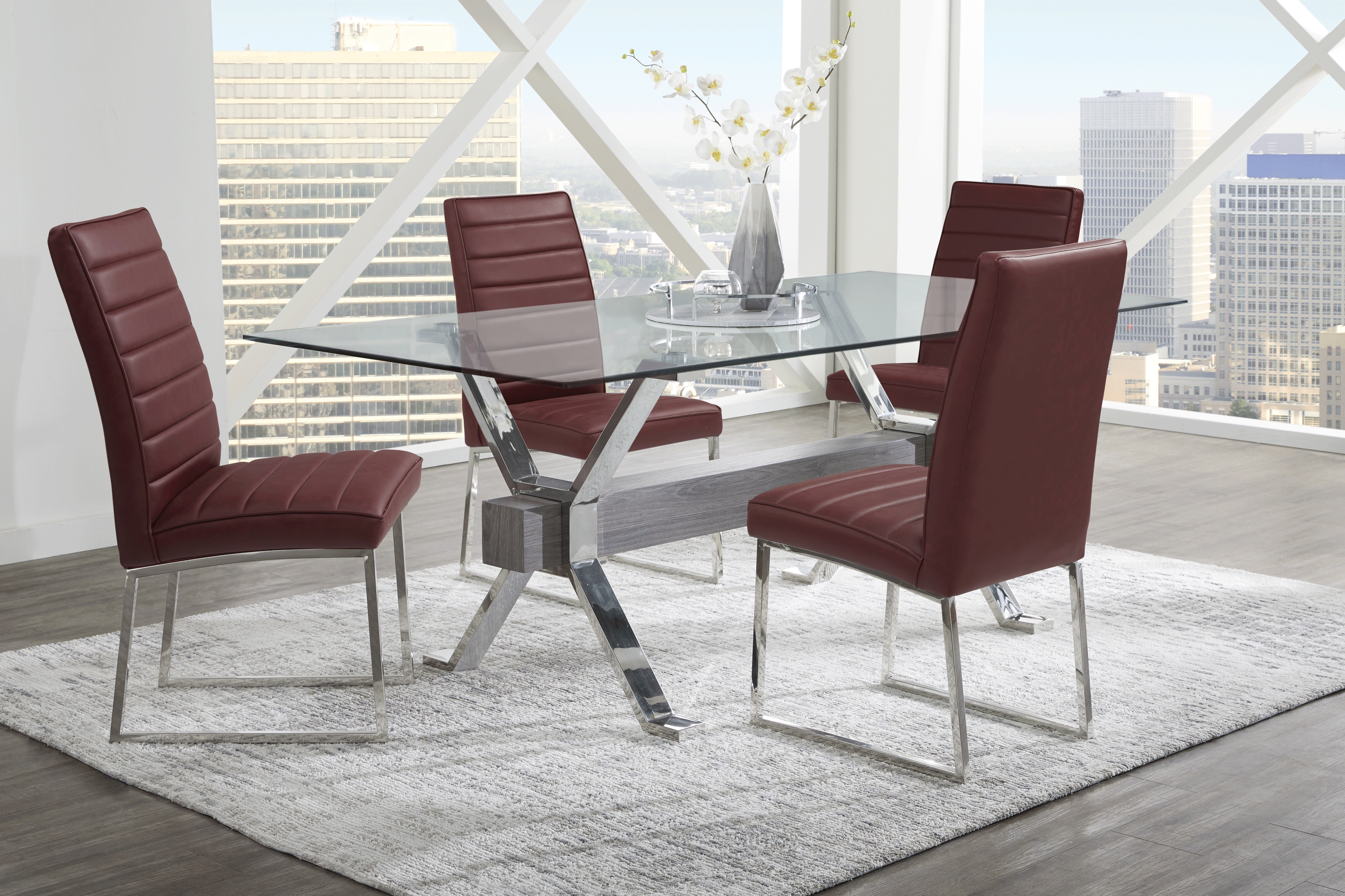 Wyndhall Chrome 5 Pc Rectangle Dining Room with Bordeaux Chairs - Thumbnail - Image 1