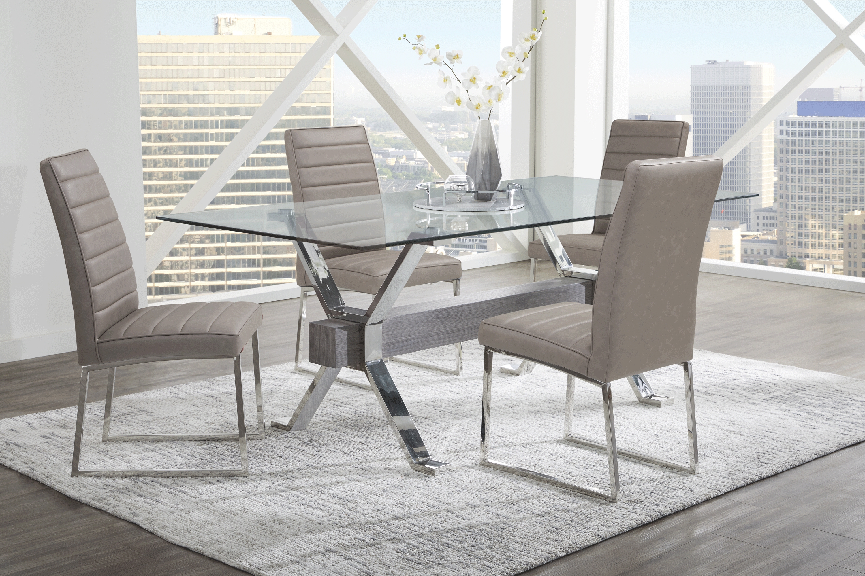 Wyndhall Chrome 5 Pc Rectangle Dining Room with Gray Chairs - Thumbnail - Image 1