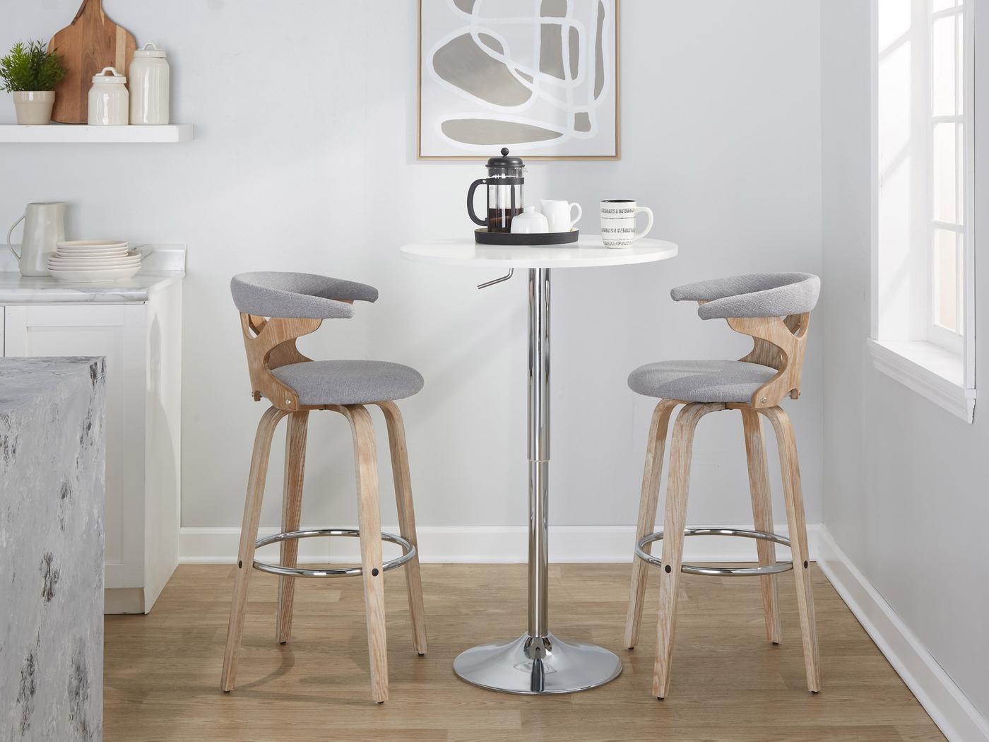 Wyndmoor II Light Gray Swivel Barstool, Set of 2 - Thumbnail - Image 2