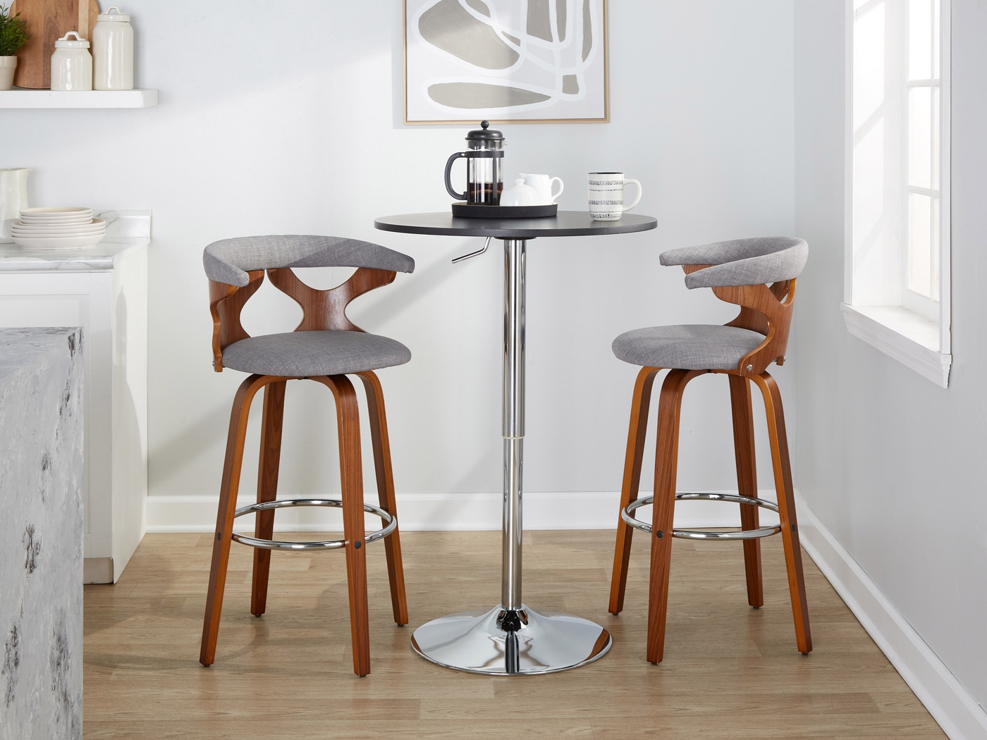 Wyndmoor III Light Gray Swivel Barstool, Set of 2 - Thumbnail - Image 5