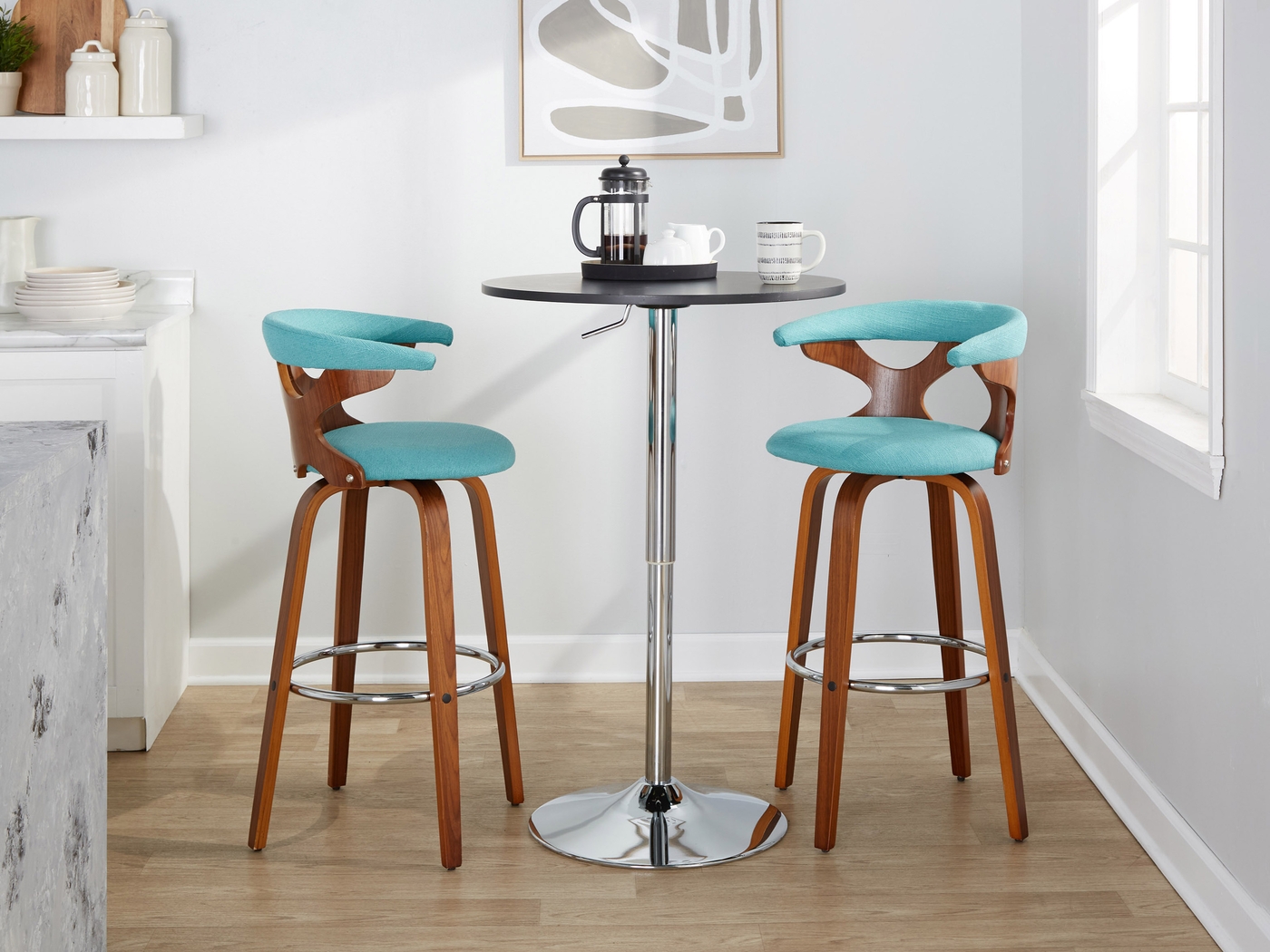 Wyndmoor III Teal Swivel Barstool, Set of 2 - Thumbnail - Image 4