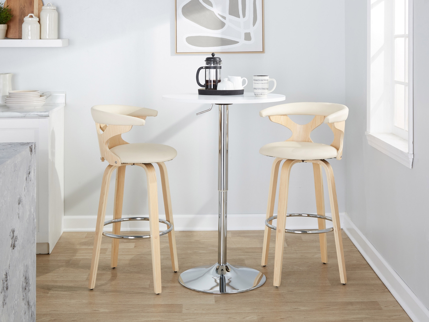 Wyndmoor IV Cream Swivel Barstool, Set of 2 - Thumbnail - Image 4
