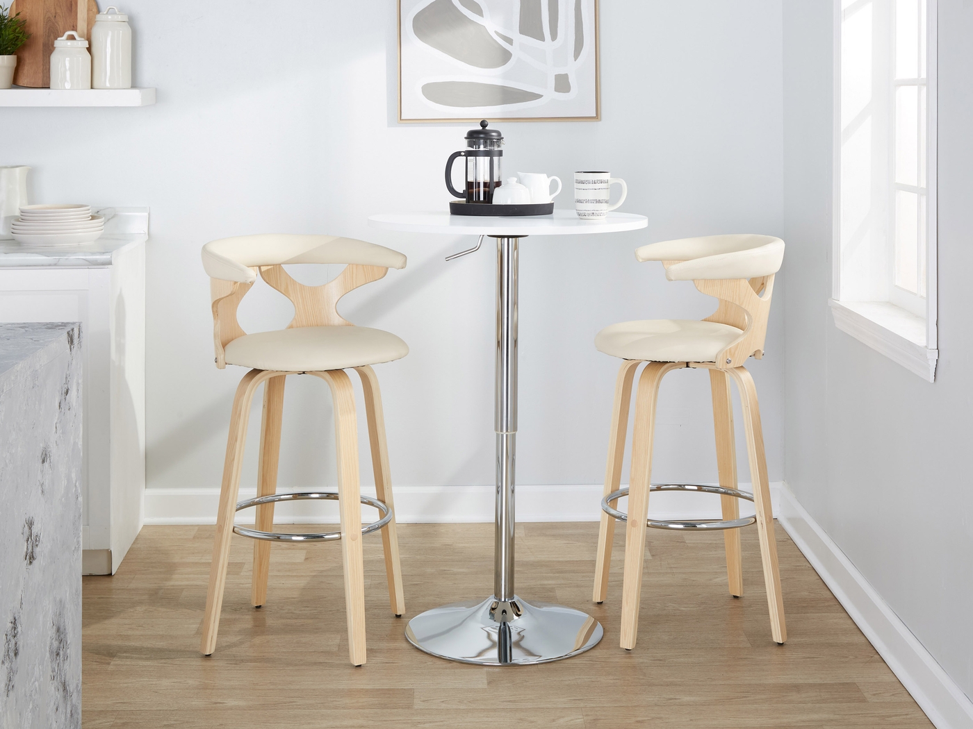 Wyndmoor IV Cream Swivel Barstool, Set of 2 - Thumbnail - Image 5