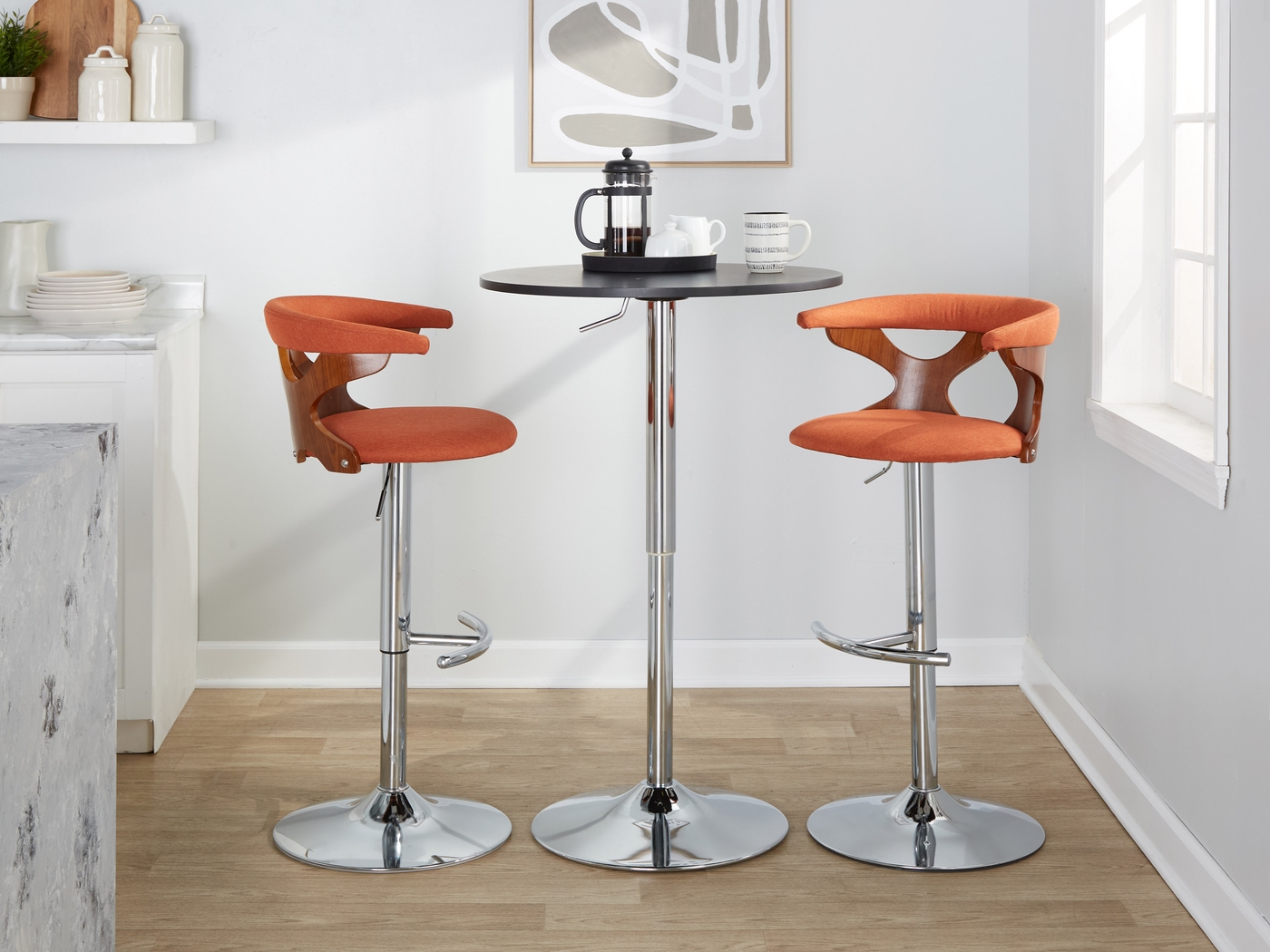 Wyndmoor VIII Orange Adjustable Swivel Barstool, Set of 3 - Thumbnail - Image 2