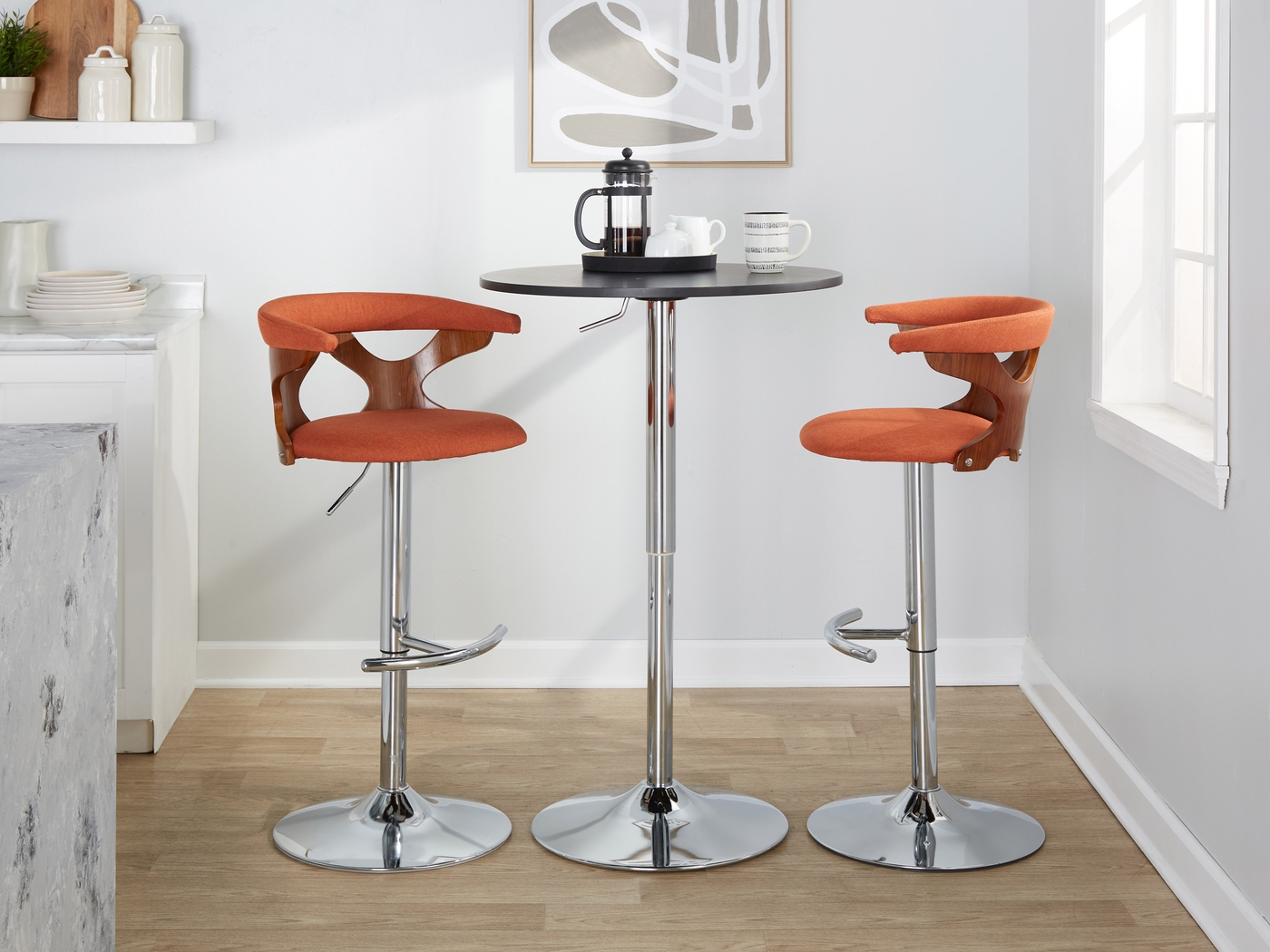 Wyndmoor VIII Orange Adjustable Swivel Barstool, Set of 3 - Thumbnail - Image 3