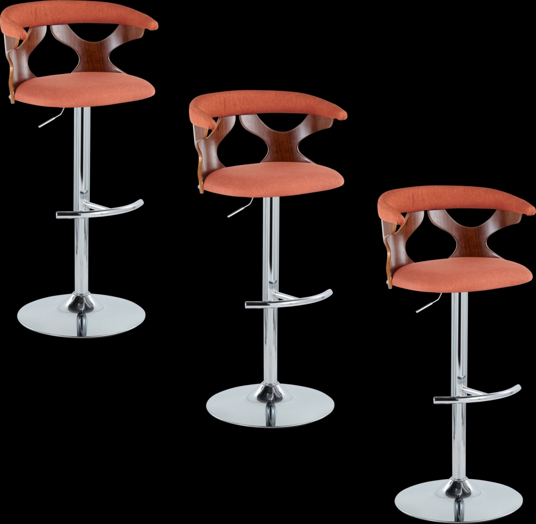 Wyndmoor VIII Orange Adjustable Swivel Barstool, Set of 3 - Thumbnail - Image 1