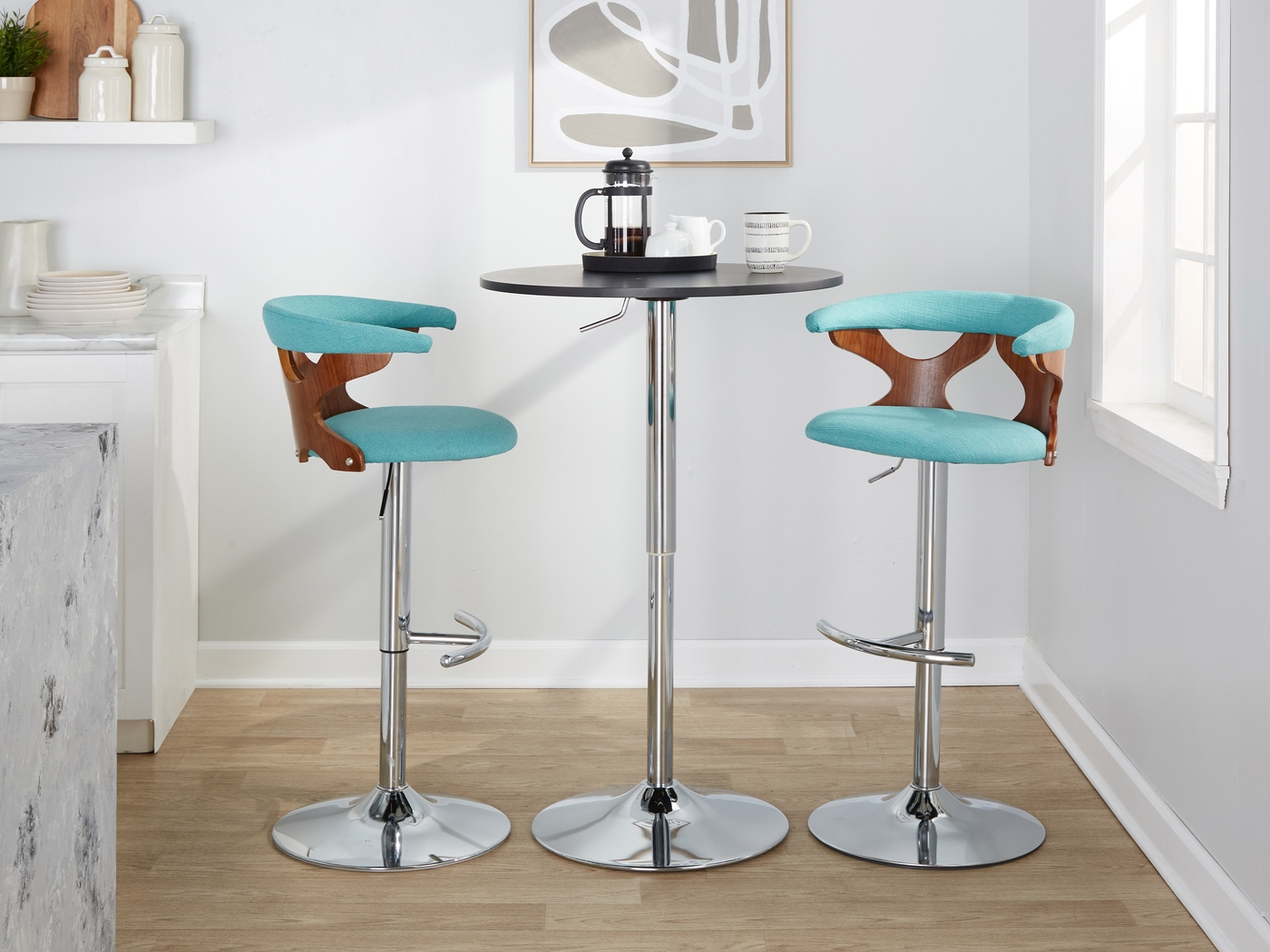 Wyndmoor VIII Teal Adjustable Swivel Barstool, Set of 3 - Thumbnail - Image 2