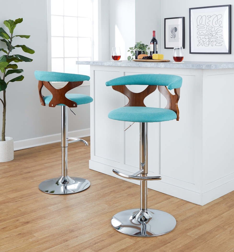 Wyndmoor VIII Teal Adjustable Swivel Barstool, Set of 3 - Thumbnail - Image 4