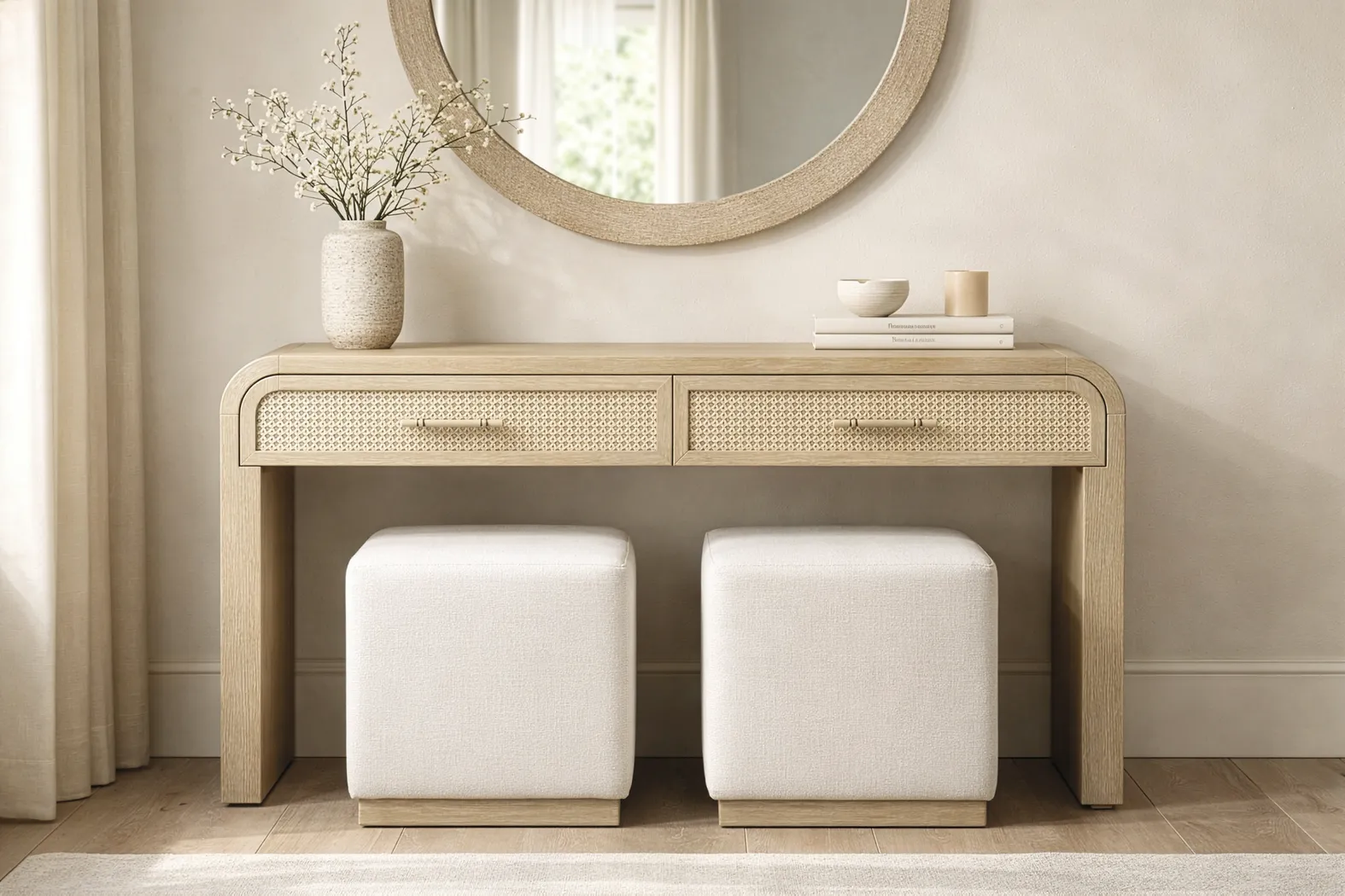 Wynhaven Brown Sofa Table with 2 Ottomans - Thumbnail - Image 3