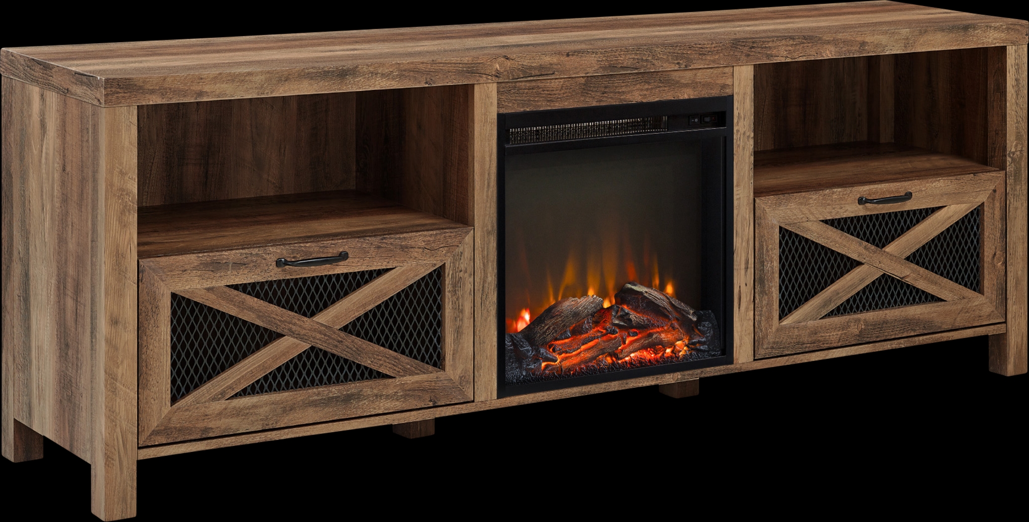 Wynridge Oak 70 in. Console, With Electric Fireplace - Thumbnail - Image 1