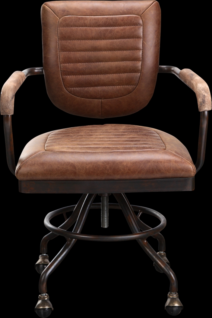Yately Brown Leather Desk Chair - Thumbnail - Image 1
