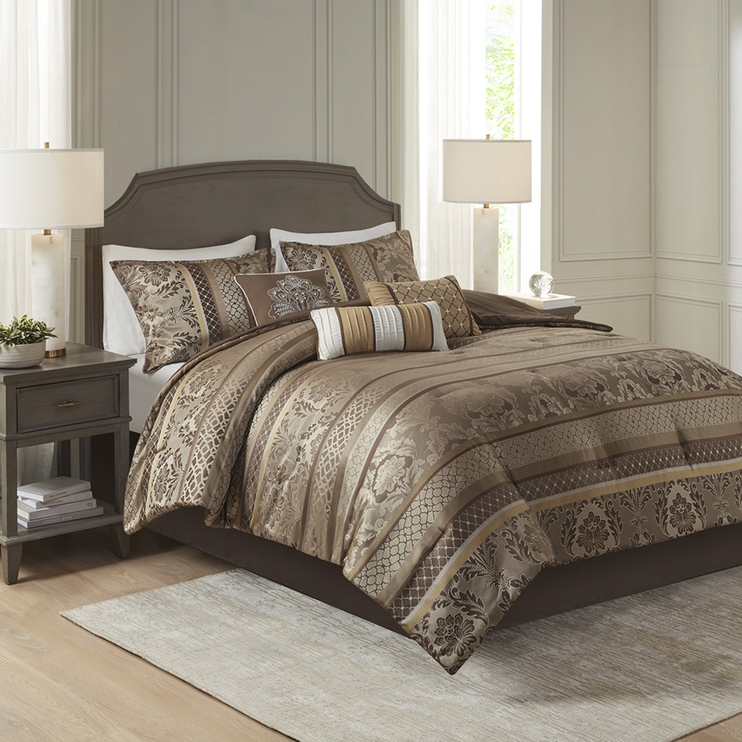 Yewell Brown 7 Pc Queen Comforter Set - Thumbnail - Image 2