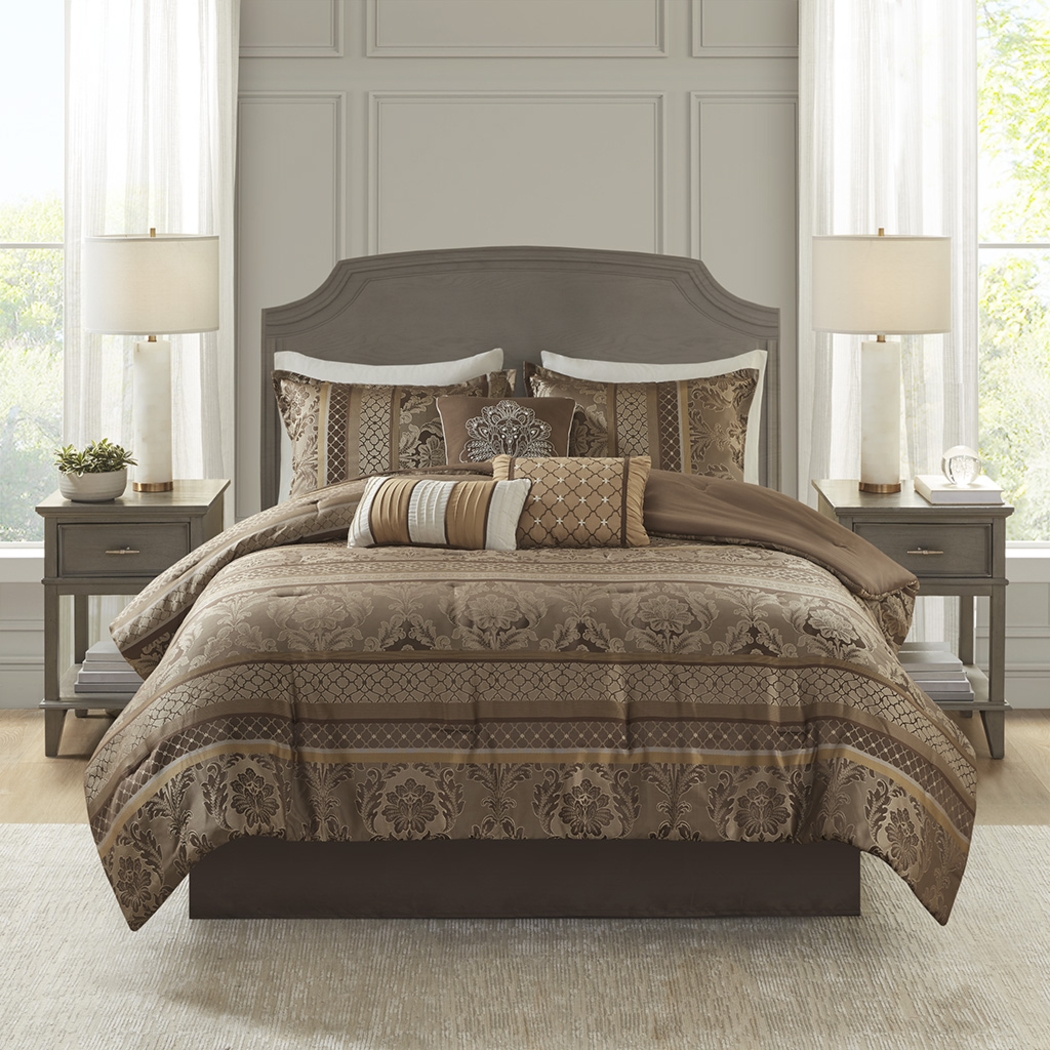 Yewell Brown 7 Pc Queen Comforter Set - Thumbnail - Image 1