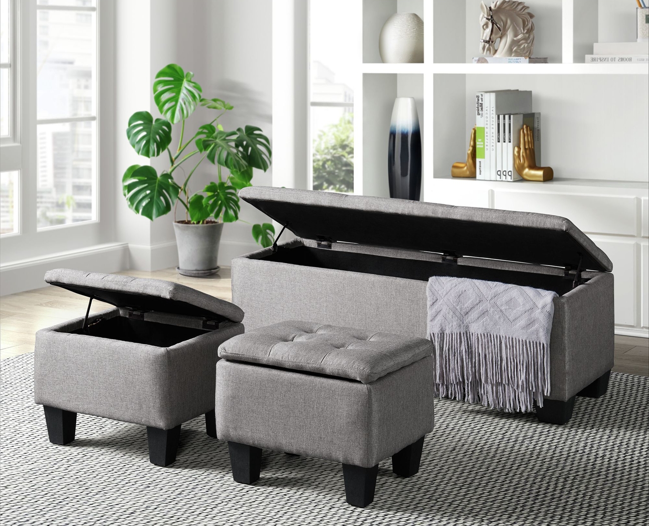 Yoest Gray 3pc Storage Ottoman Set - Thumbnail - Image 2