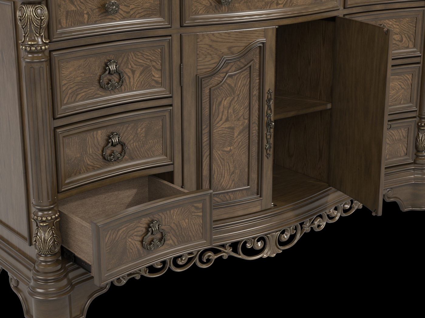 Yorkshire Manor Brown 7 Pc King Panel Bedroom - Thumbnail - Image 8