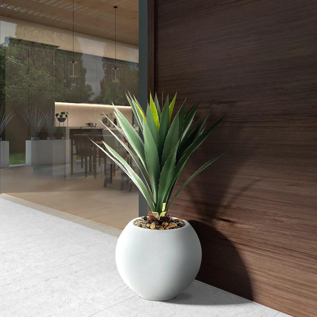 Yuccanova Green 28 in. UV Artificial Yucca in White Planter - Thumbnail - Image 2
