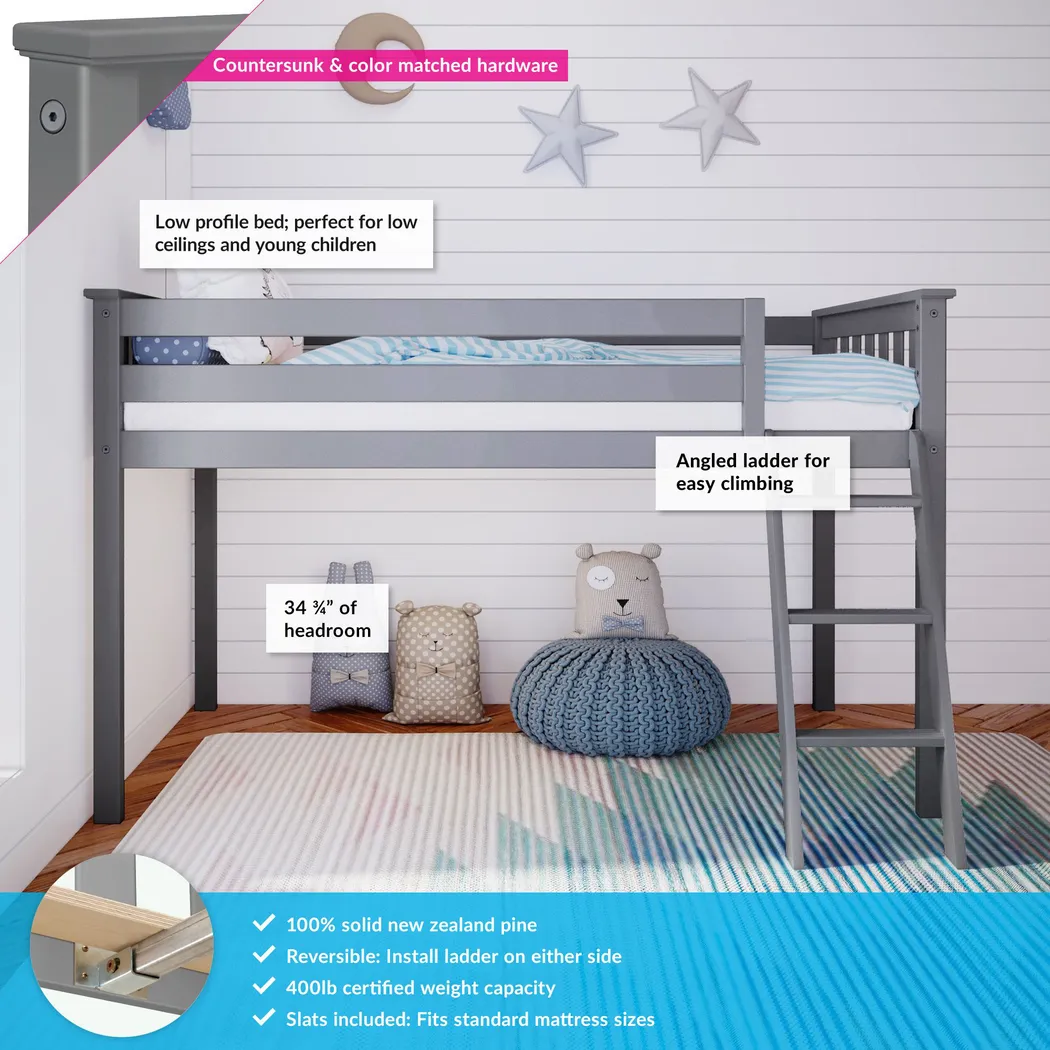 Kids Zahava Gray Twin Low Loft Bed - Thumbnail - Image 4