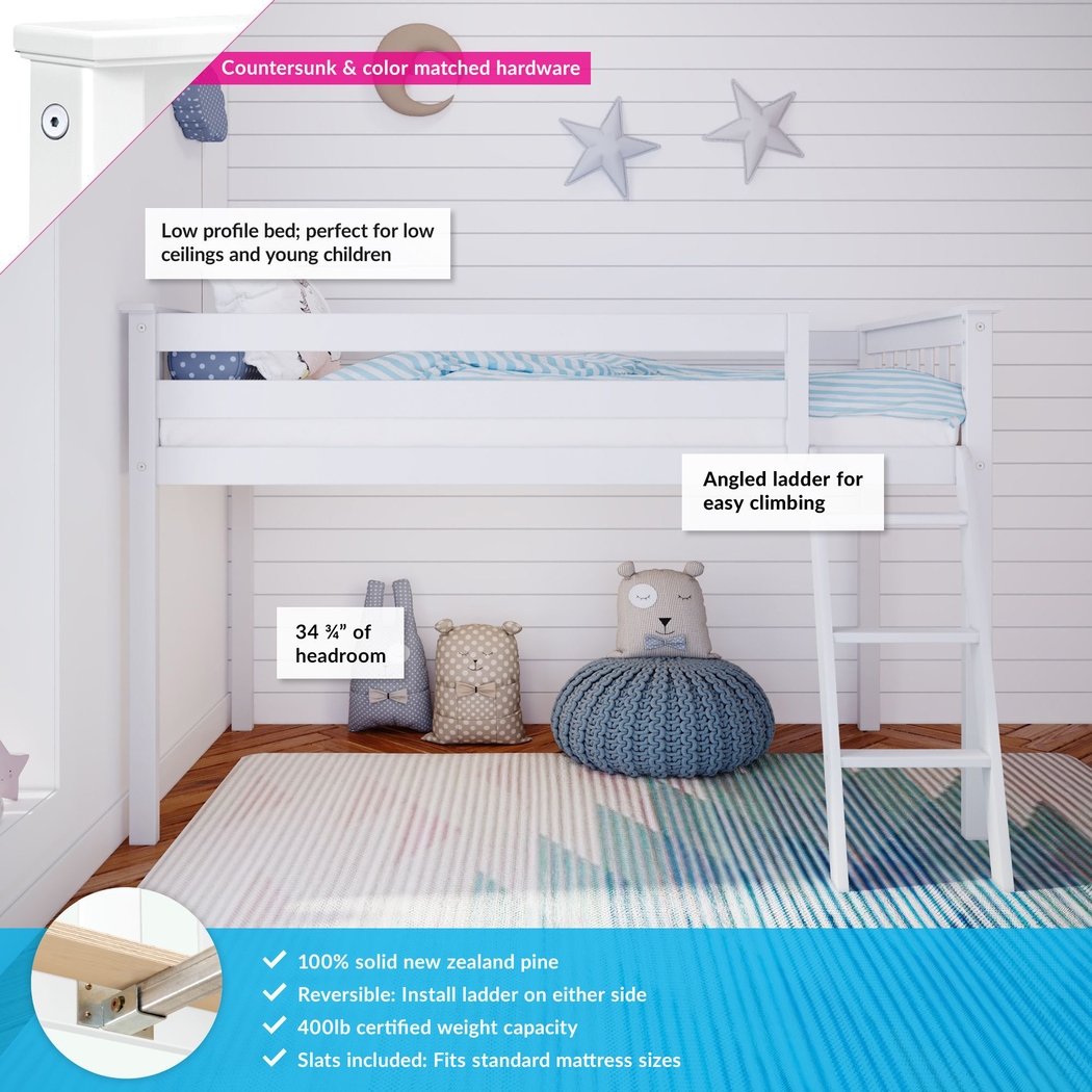 Kids Zahava White Twin Low Loft Bed - Thumbnail - Image 3