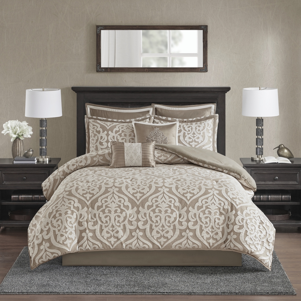 Zaida Tan 8 Pc California King Comforter Set - Thumbnail - Image 1