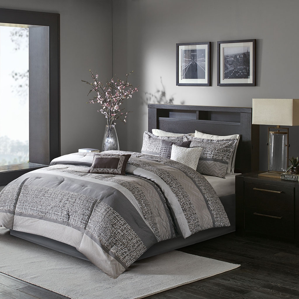 Zair Gray 7 Pc Queen Comforter Set - Thumbnail - Image 2