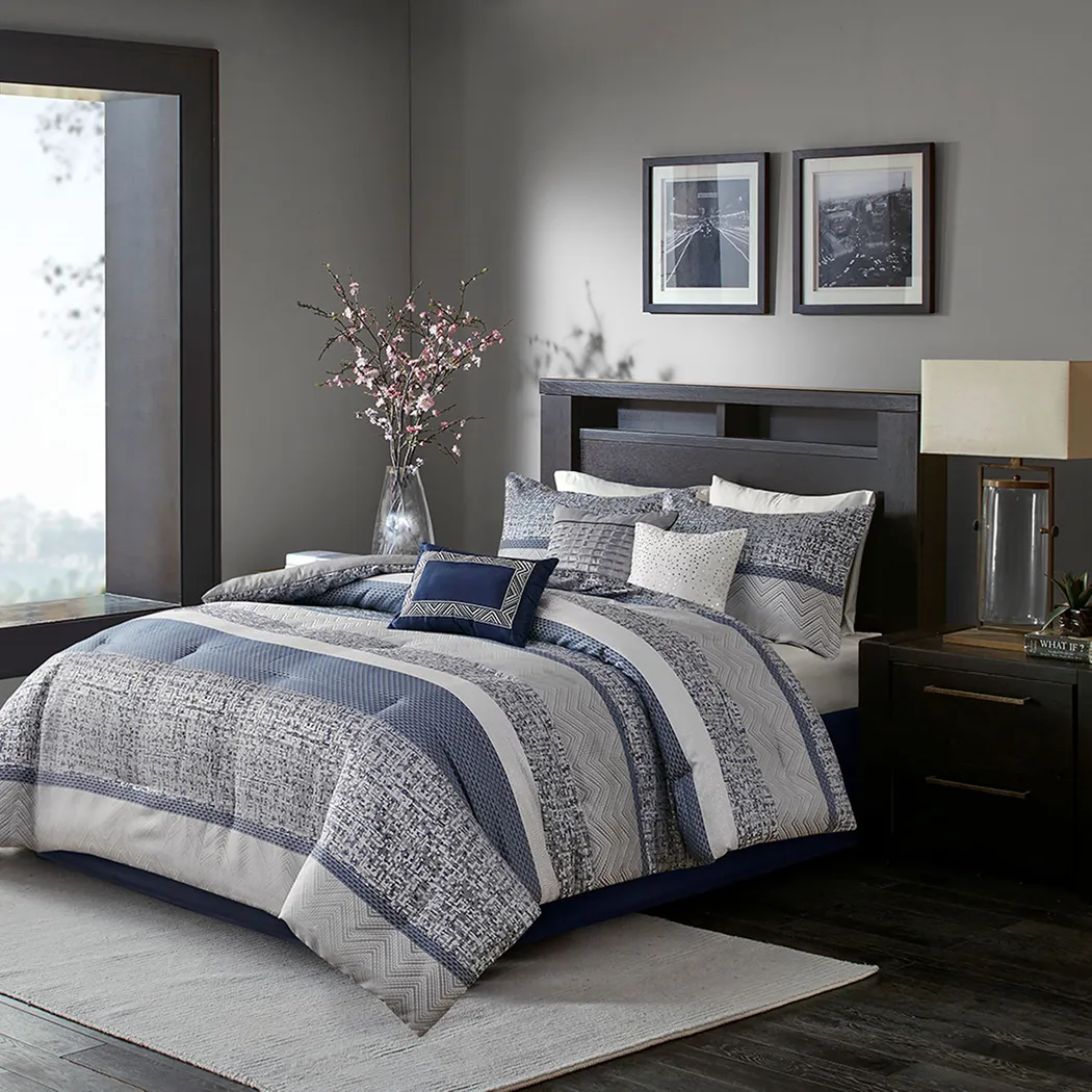 Zaiyah Blue 7 pc Queen Comforter Set - Thumbnail - Image 3