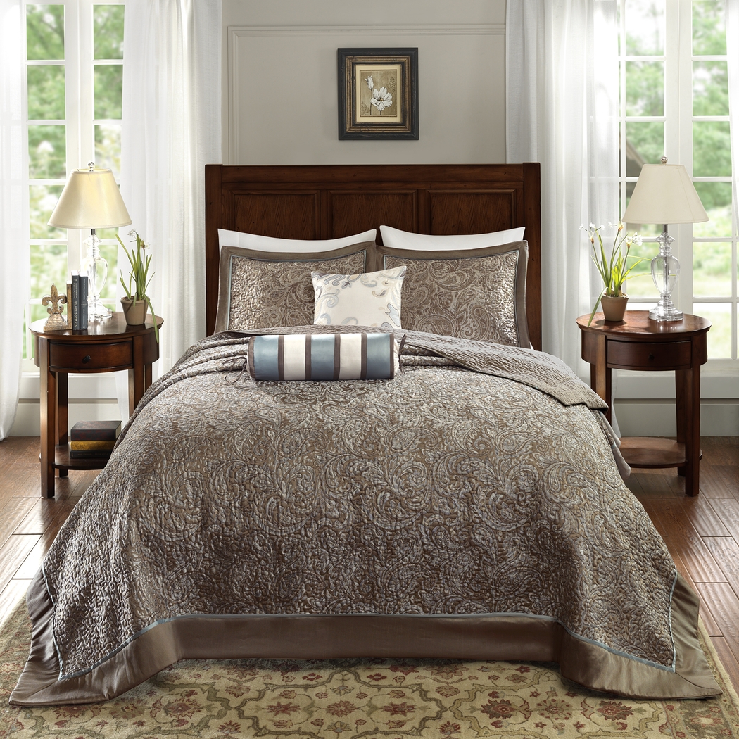 Zandria Blue 5 Pc Queen Bedspread Set - Thumbnail - Image 1