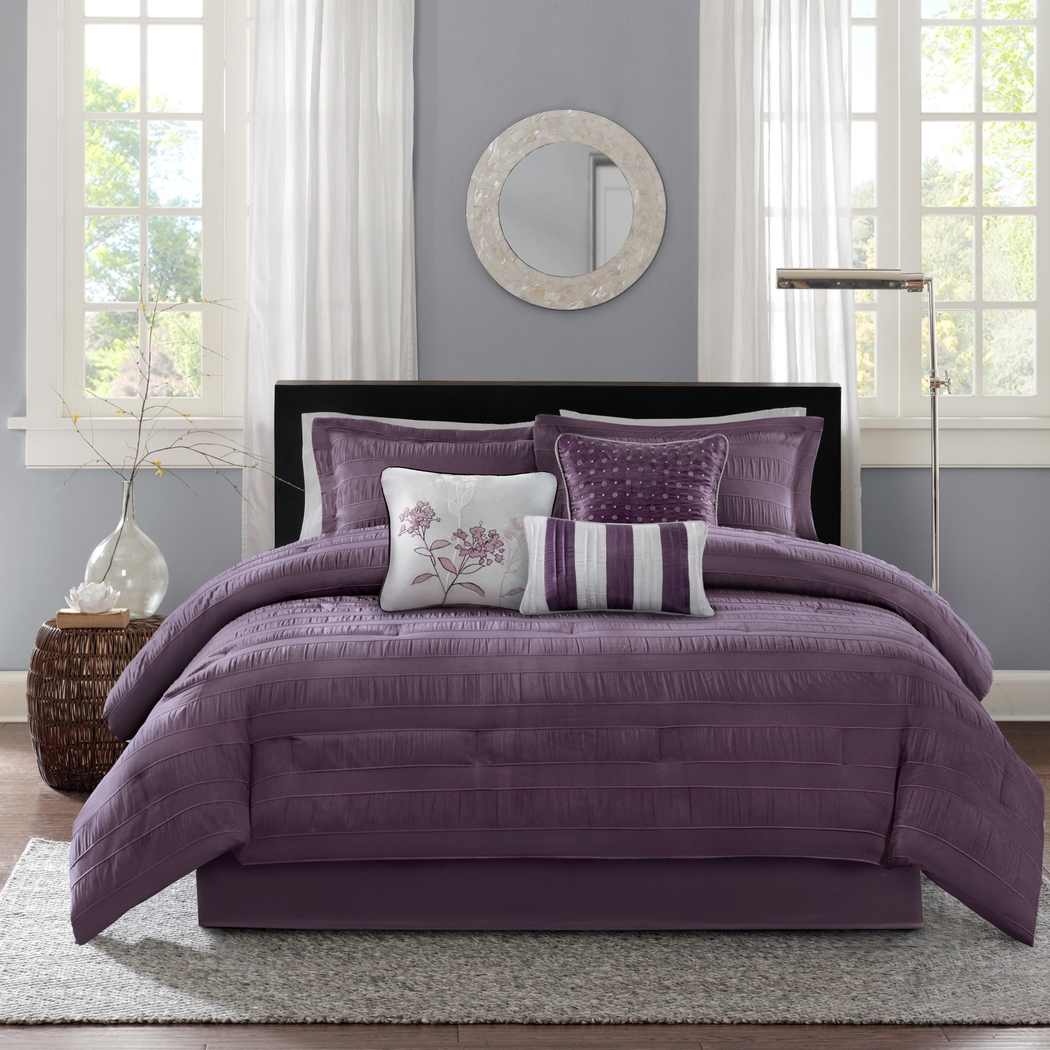 Zanya Plum 7 Pc Queen Comforter Set - Thumbnail - Image 1