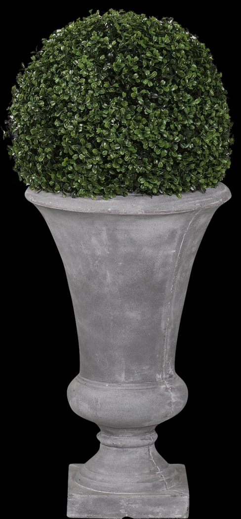 Zelen Green 36 in. Artificial Boxwood Ball in Gray Urn - Thumbnail - Image 1