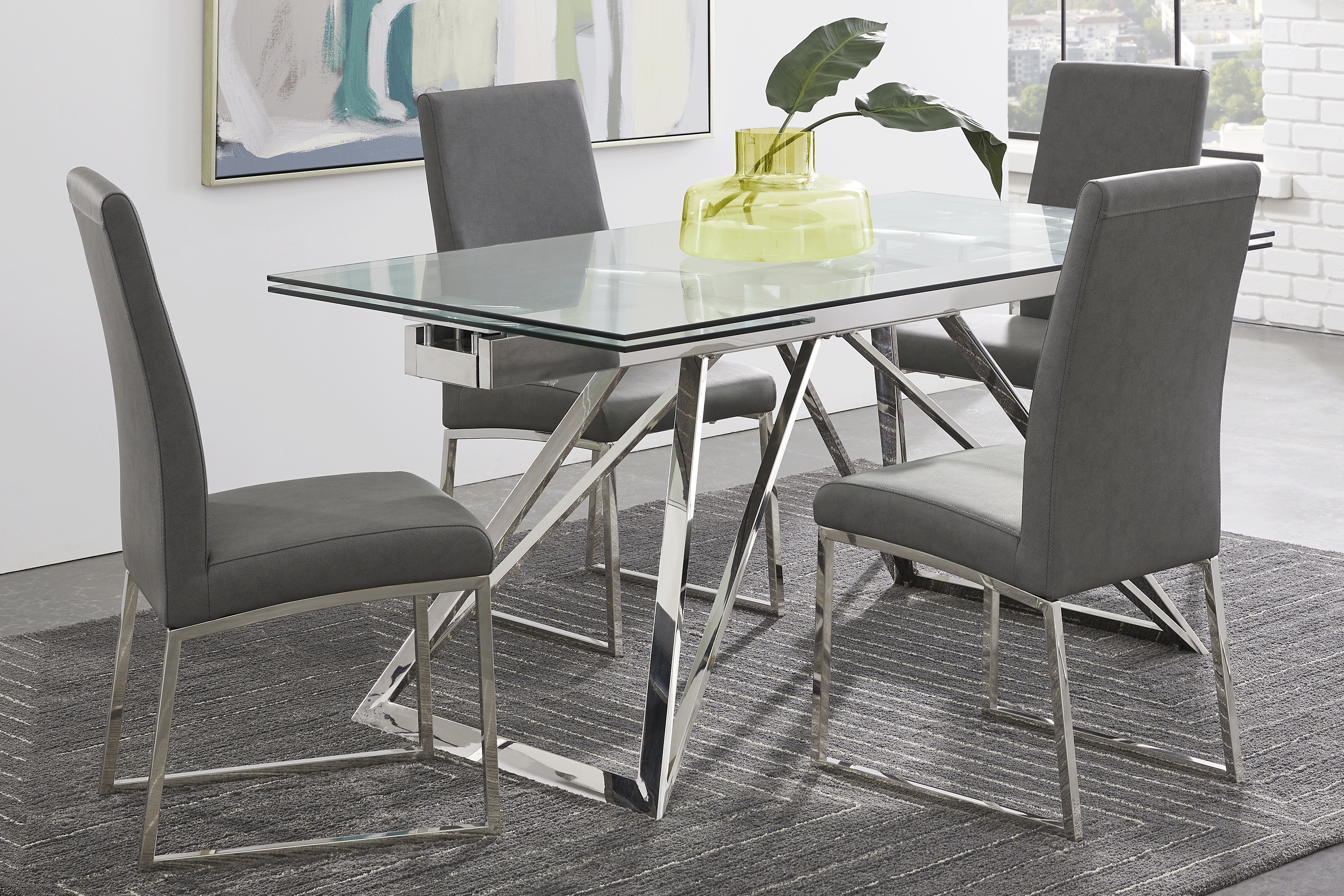 Zenica Silver 5 Pc Rectangle Dining Room with Jules Charcoal Side Chairs - Thumbnail - Image 1