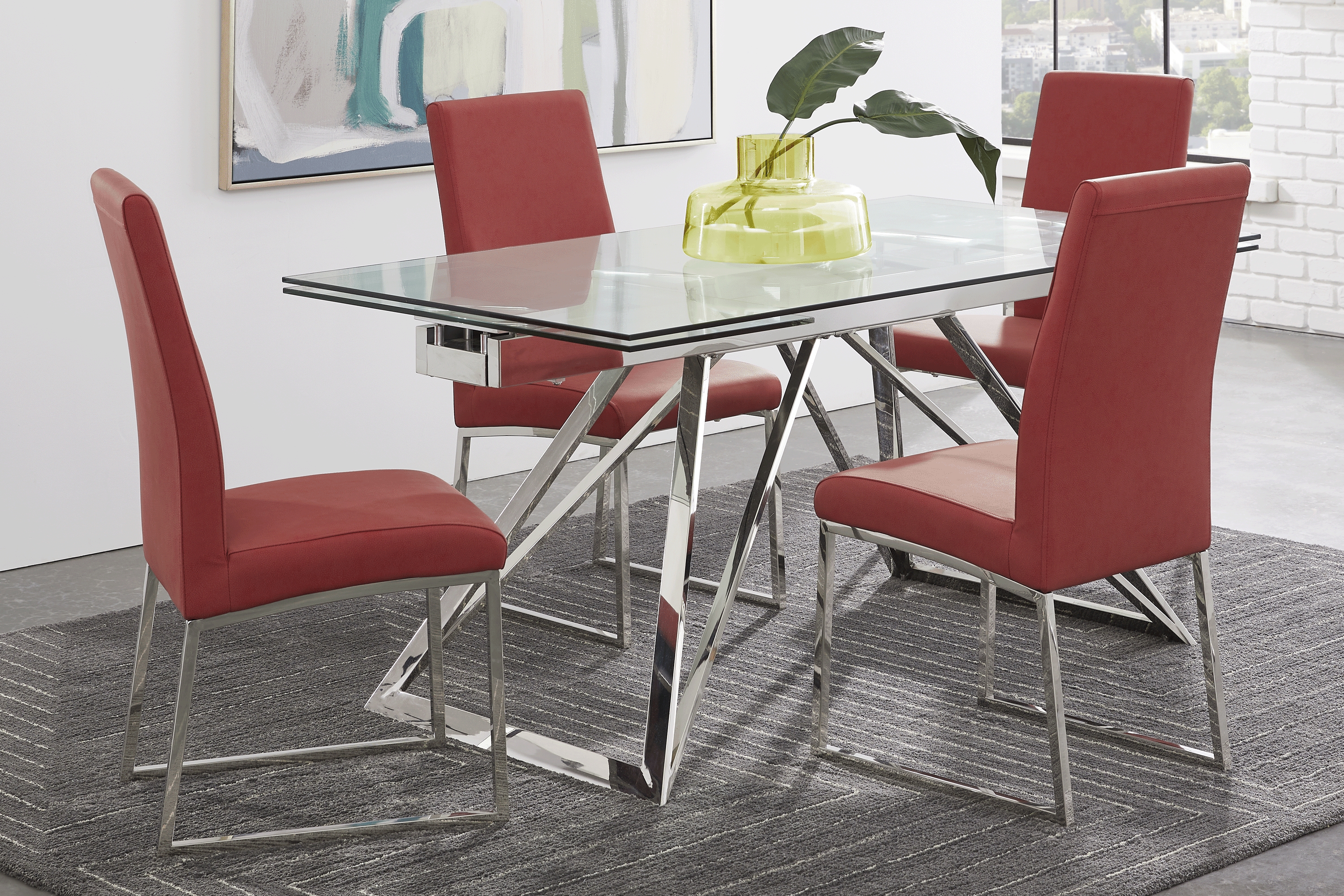 Zenica Silver 5 Pc Rectangle Dining Room with Jules Cinnabar Side Chairs - Thumbnail - Image 1