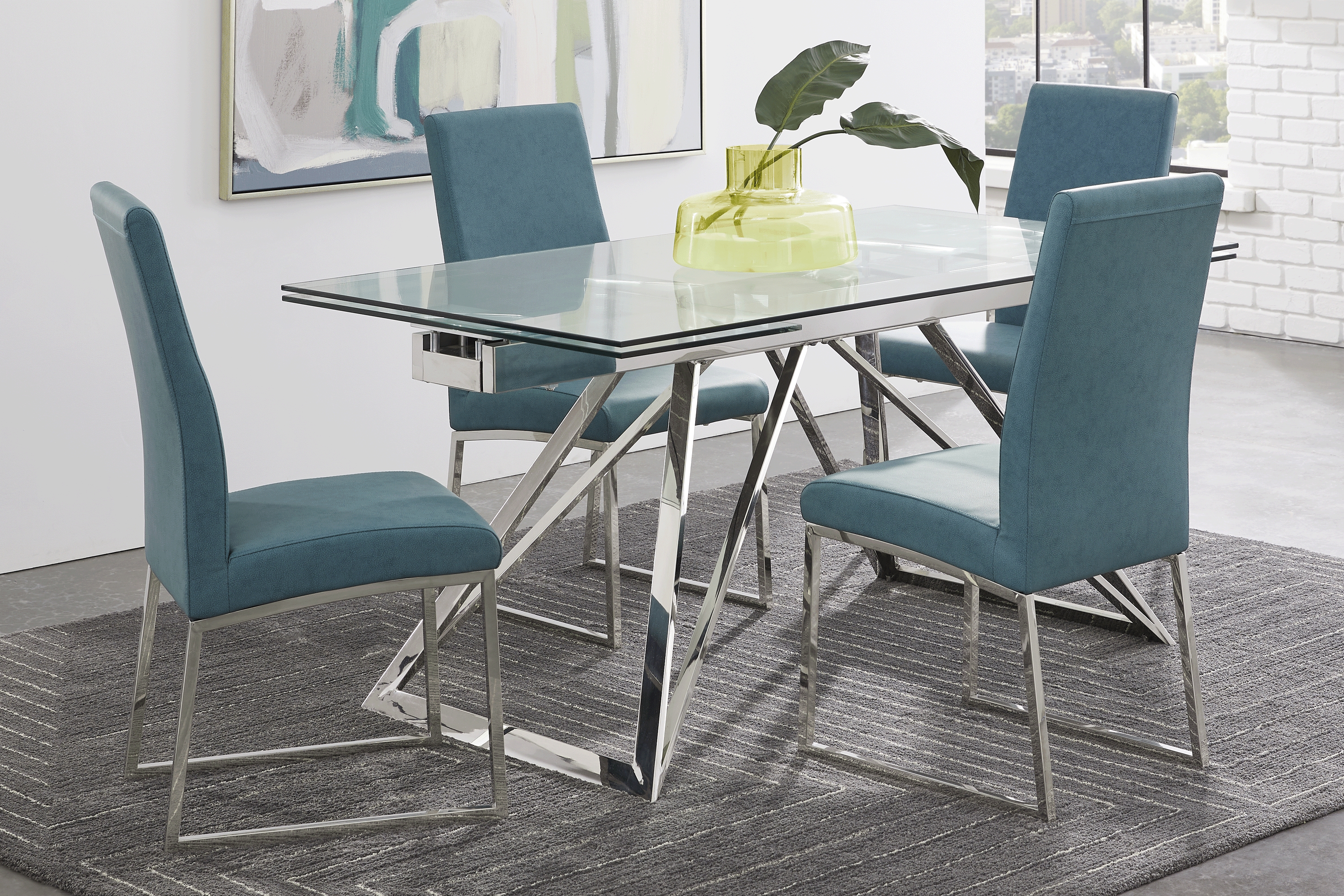 Zenica Silver 5 Pc Rectangle Dining Room with Jules Ocean Side Chairs - Thumbnail - Image 1