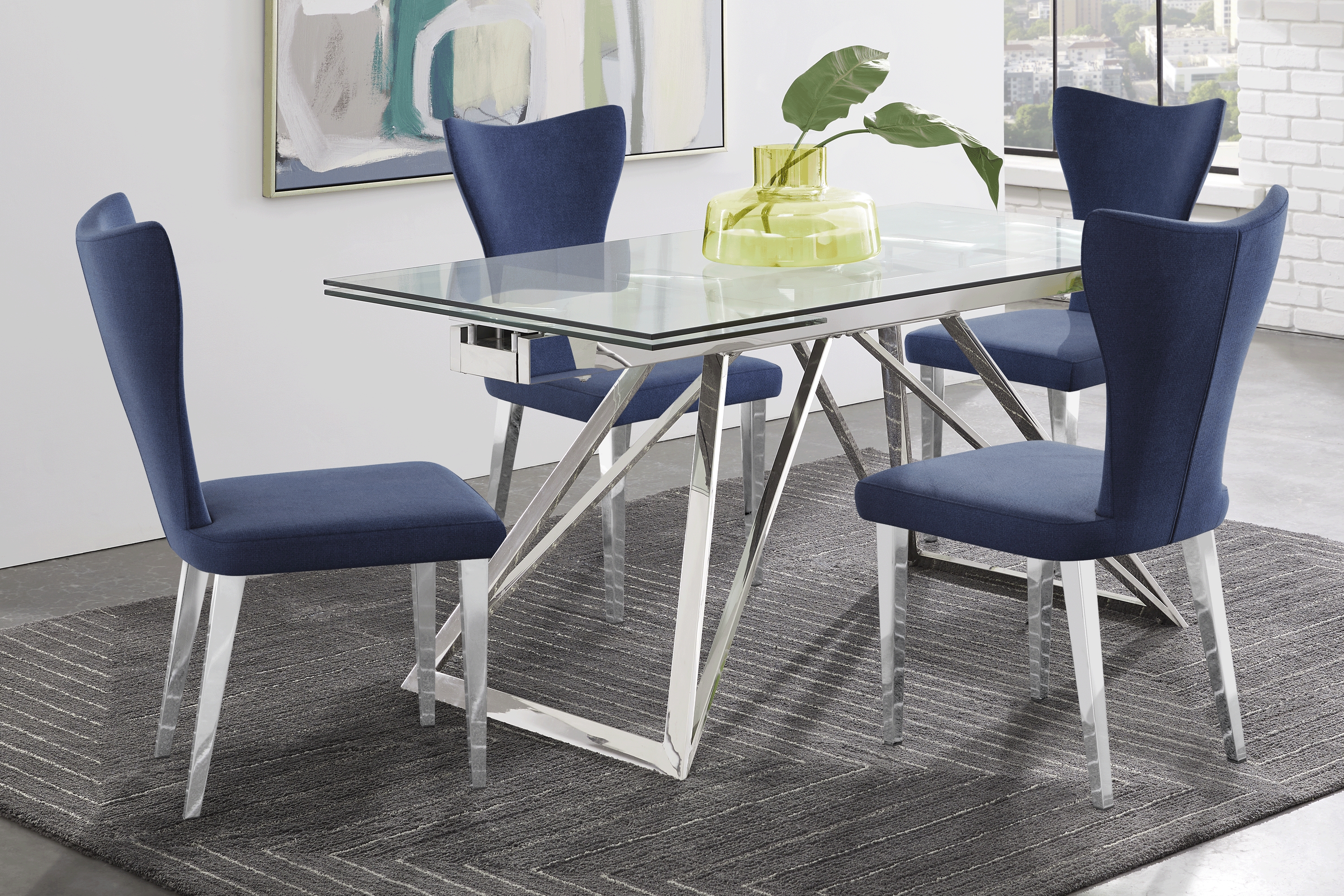 Zenica Silver 5 Pc Rectangle Dining Room with Blue Chairs - Thumbnail - Image 1
