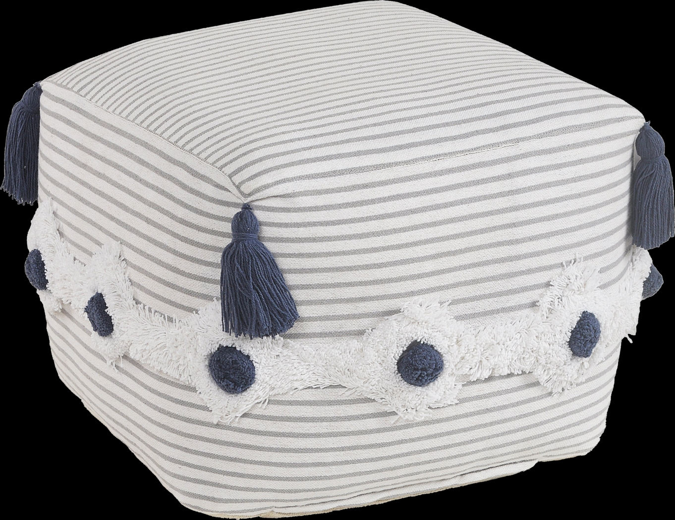 Zenole Gray/Ivory Pouf - Thumbnail - Image 1
