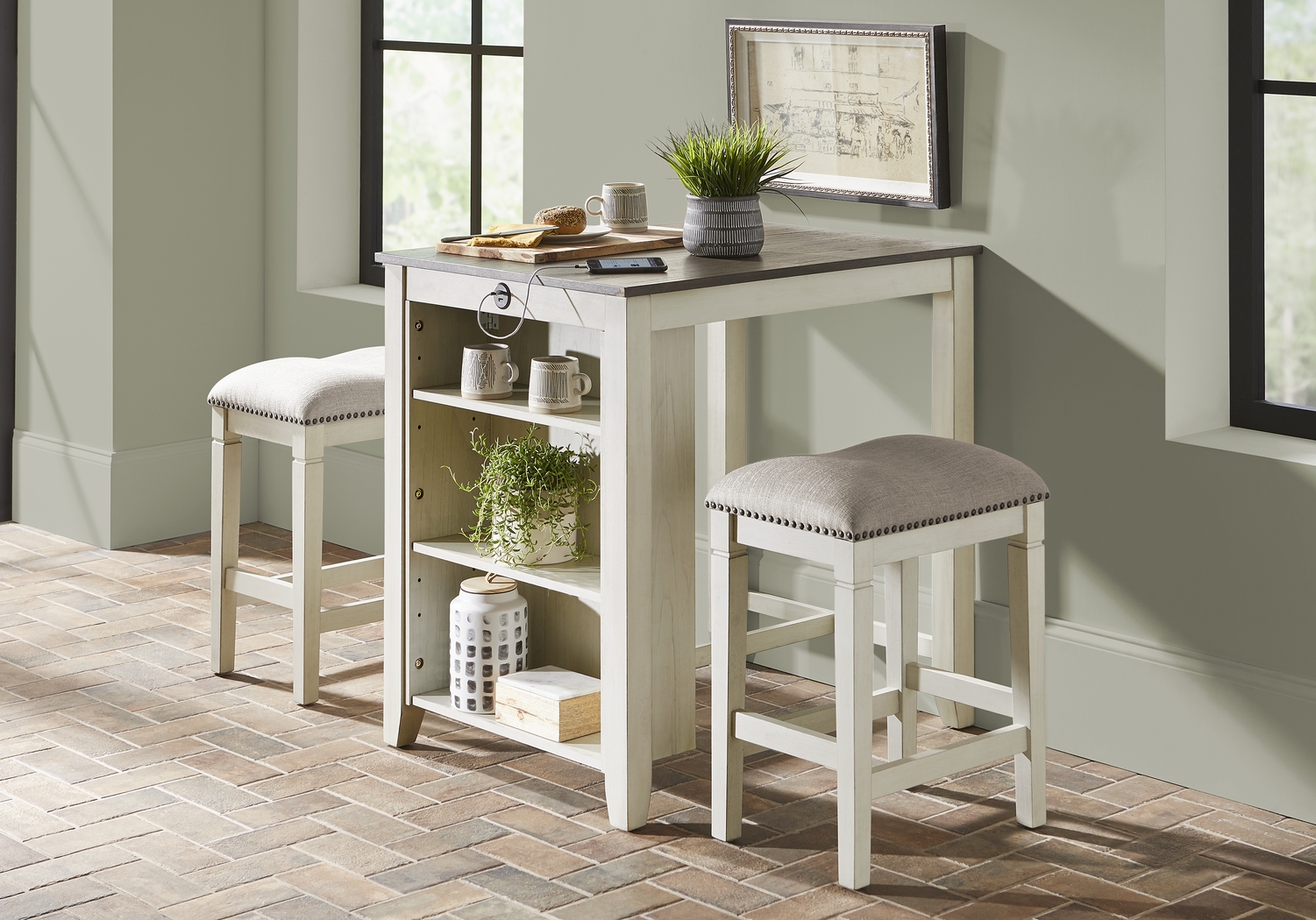 Zorrilla White 3 Pc Counter Height Dining Set - Thumbnail - Image 2