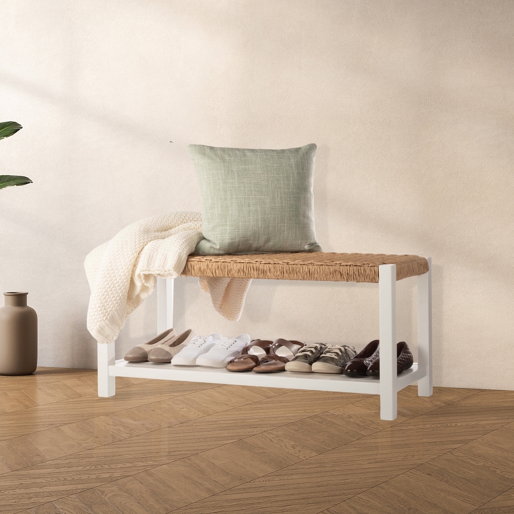 Zorvyn White/Natural Storage Bench - Thumbnail - Image 2