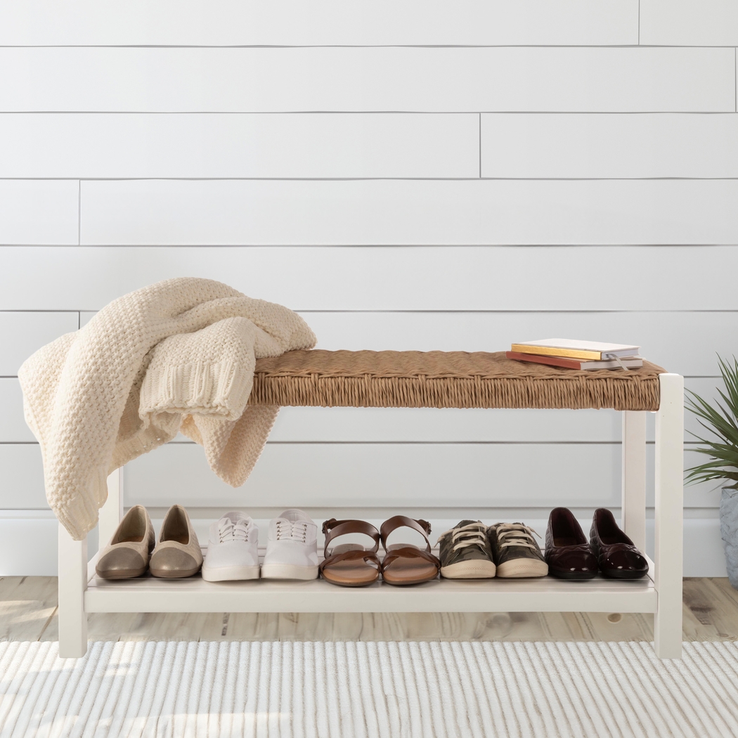 Zorvyn White/Natural Storage Bench - Thumbnail - Image 3
