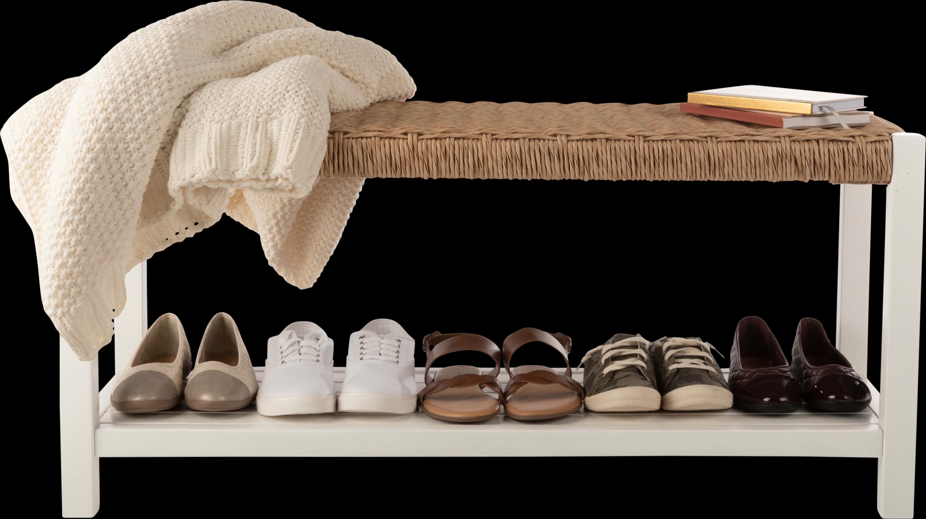 Zorvyn White/Natural Storage Bench - Thumbnail - Image 7