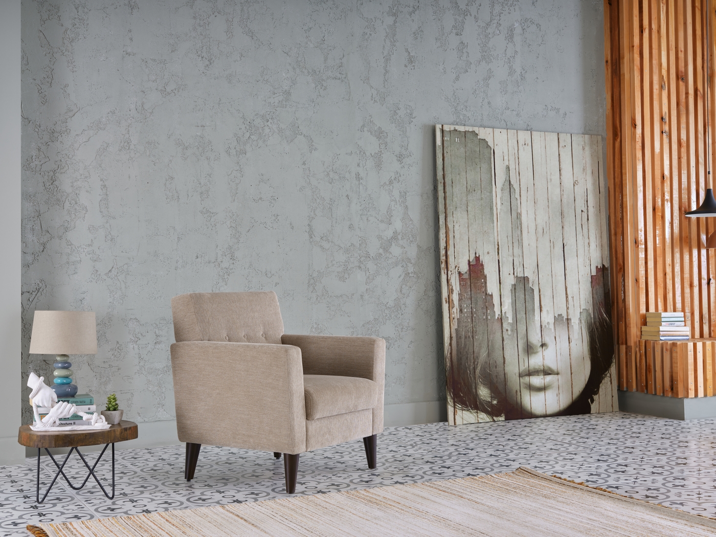 Zouave Beige Accent Chair and Ottoman - Thumbnail - Image 11