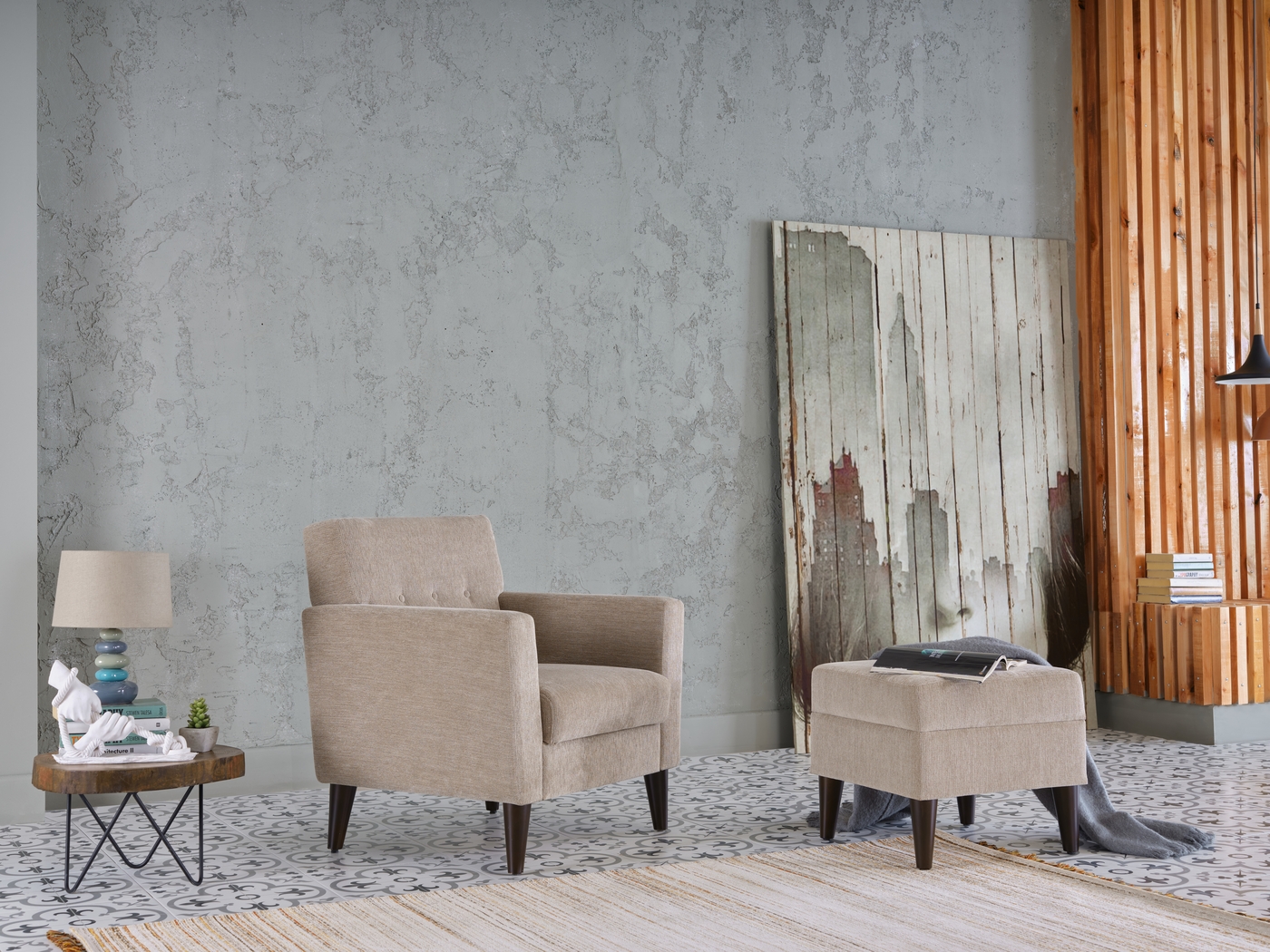 Zouave Beige Accent Chair and Ottoman - Thumbnail - Image 12