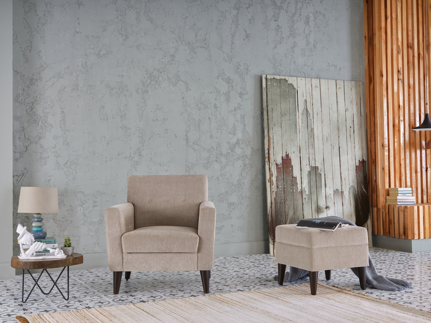 Zouave Beige Accent Chair and Ottoman - Thumbnail - Image 13