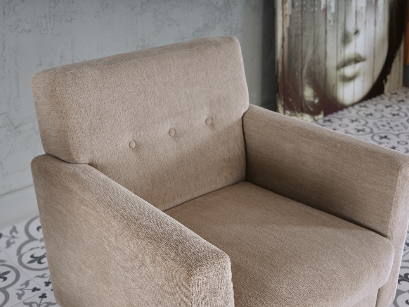 Zouave Beige Accent Chair and Ottoman - Thumbnail - Image 6