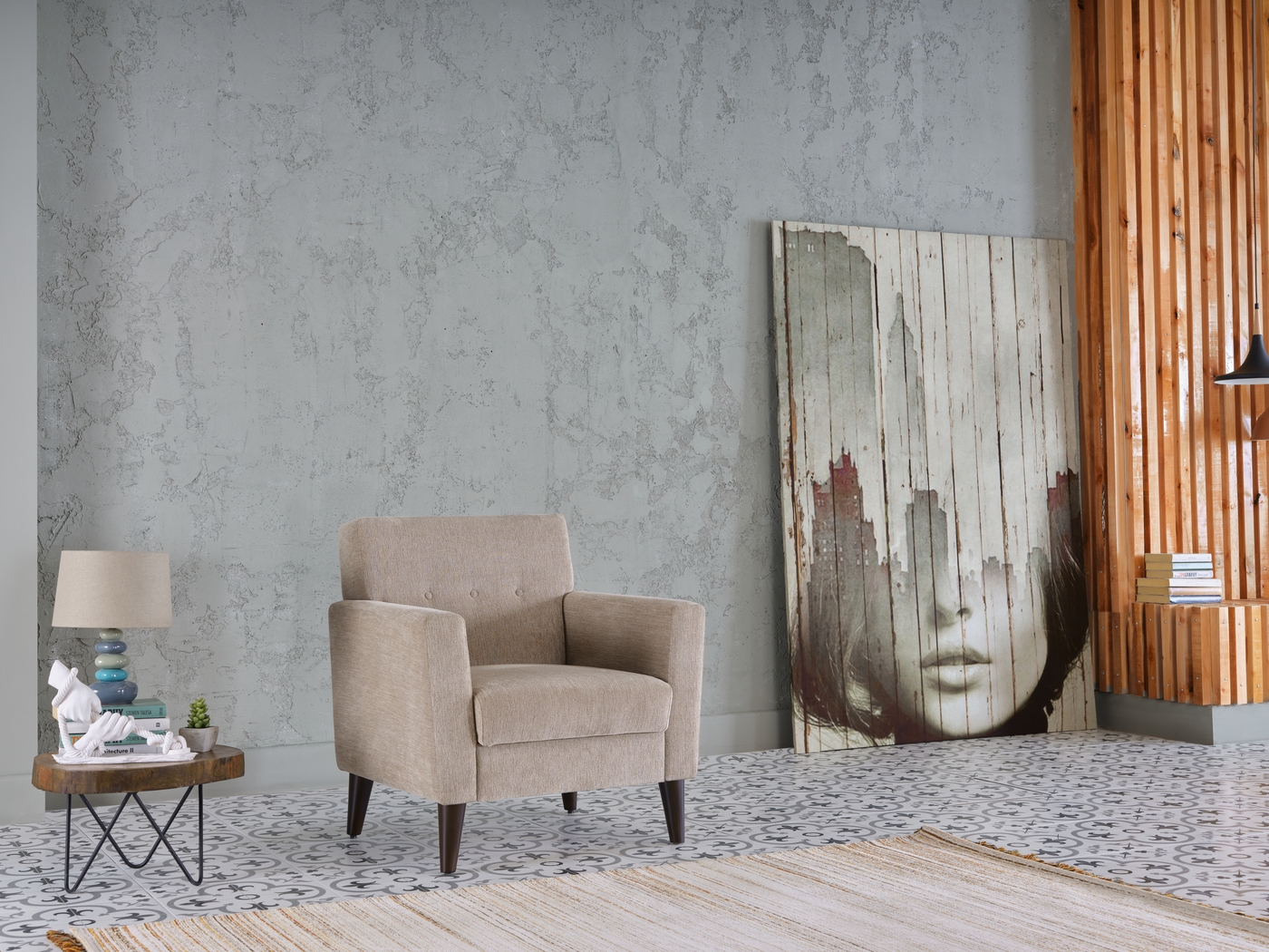 Zouave Beige Accent Chair and Ottoman - Thumbnail - Image 10