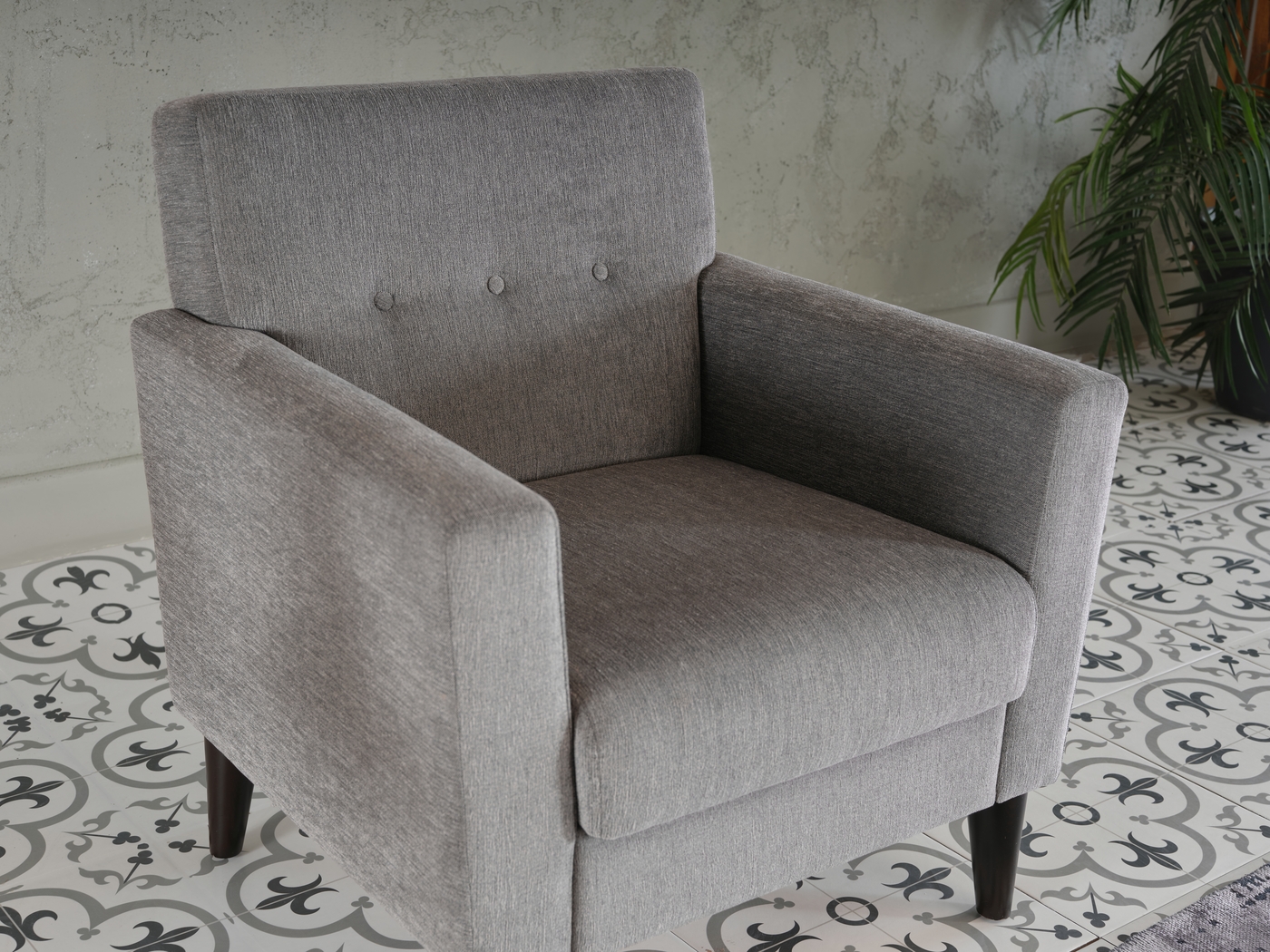 Zouave Gray Accent Chair and Ottoman - Thumbnail - Image 11