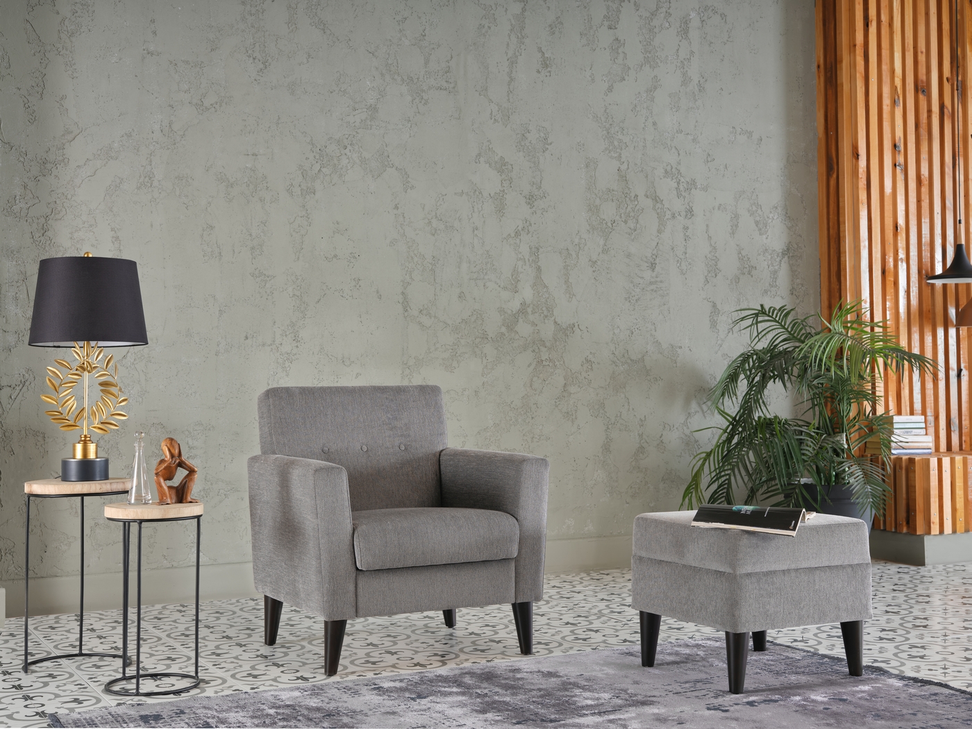 Zouave Gray Accent Chair and Ottoman - Thumbnail - Image 14